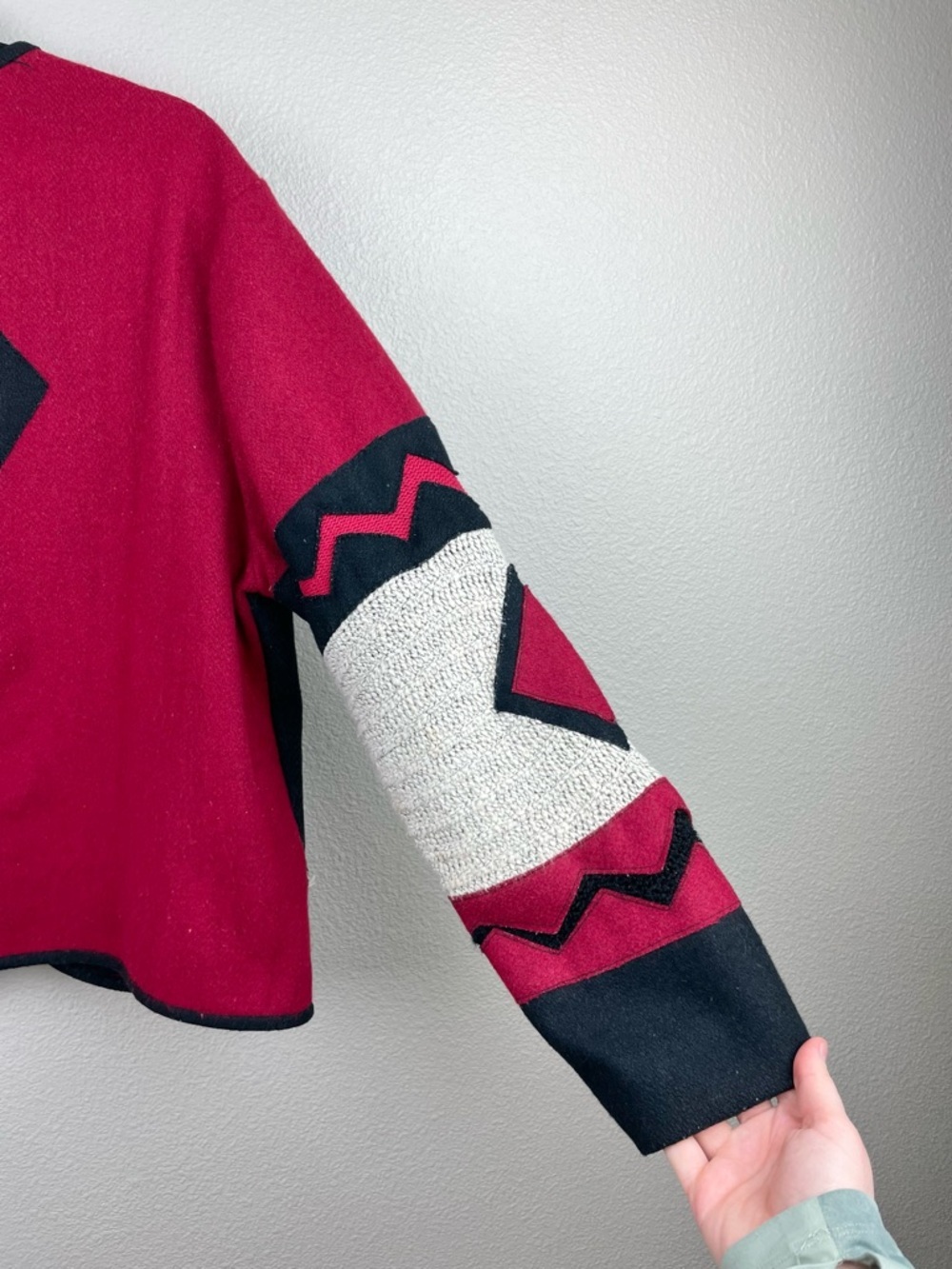 VTG Coldwater Creek Women's Medium Statement Patchwork Wool Jacket Felted Knit - Picture 11 of 15